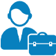 A blue icon of a person with an Athena Services briefcase.